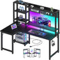 L Shaped Gaming Desk with Shelves - 48 inch Corner Computer Desks with Storage Hutch Shelf Reversible Pegboard Led Lights Power Outlets PC Monitor Stand for Bedroom, Black