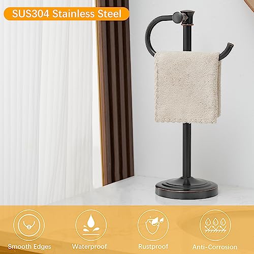 Stand Hand Towel Holder, Countertop Towel Bar, Oil Rubbed Bronze | 17 Inch Bathroom Towel Hanger, Freestanding Vanity Counter Top Towel Holder, Towel Ring Hardware Accessories, Stainless Steel - color: Bronze