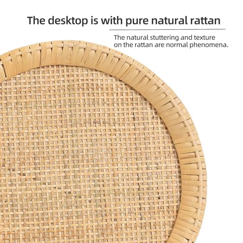 Drink Table，Rattan Round Small Side Table for Small Spaces, Boho Circle End Table Coffee Table with Solid Wood Leg for Living Room, Pedestal Table for Bedroom, Corners - size: High: 21.4", style: Bohemian