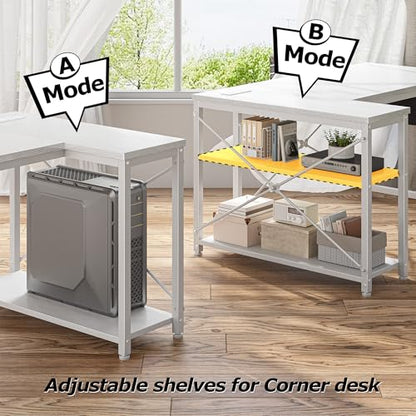 EnHomee L Shaped Desk with Outlet,Power Home Office & Study Electronic Gear | Built-in Outlet, Reliable Power Supply, Neat Cable Arrangement, Convenience for Home Office, Study & Electronic Device, White - color: White, size: 48 Inch