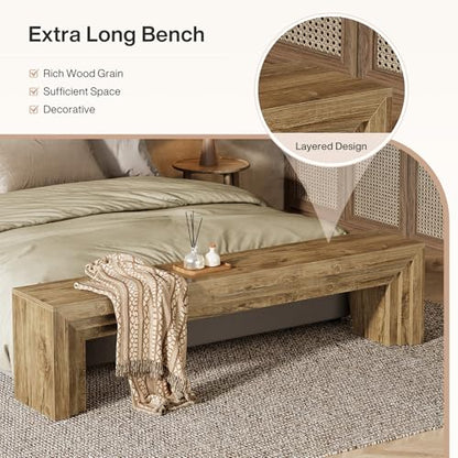 Tribesigns 71" Extra Long Entryway Bench, Farmhouse Bed Bench (Brown) | Modern Wooden Shoe Bench Indoor Seating with Layered Design for Hallway, Bedroom, Living Room, Sofa Back, Dining Room - color: Brown