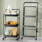 JAQ No Assembly Foldable Rolling Cart, 3 Tier Black Metal Folding Utility Cart with Handle, Heavy Duty Mobile Storage Organizer on Wheels for Office, Garage, Tools & Kitchen (Black) - color: Black/3-tier