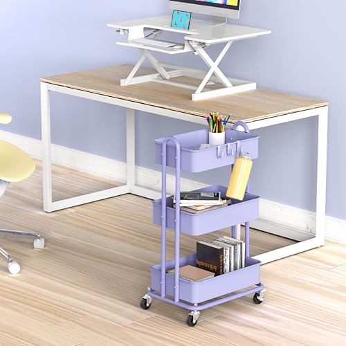 Simple Houseware 3-Tier Heavy Duty Metal Utility Rolling Cart, Purple - color: Purple