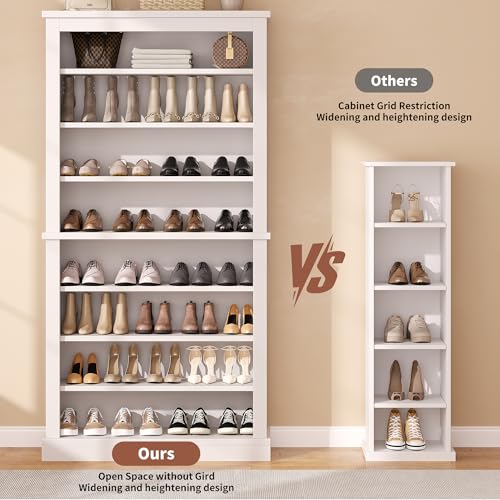 knoworld 71'' Tall Freestanding Shoe Cabinet with Open Storage, 9-Tier Thickened Wood Shoe Rack with Adjustable Shelves for Entryway, Hallway & Small Spaces, Modern White Storage Organizer (White)