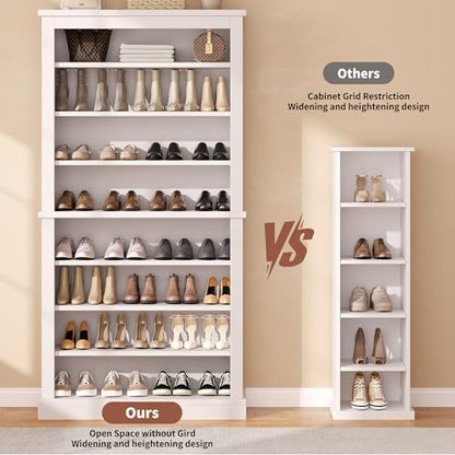 knoworld 71'' Tall Freestanding Shoe Cabinet with Open Storage, 9-Tier Thickened Wood Shoe Rack with Adjustable Shelves for Entryway, Hallway & Small Spaces, Modern White Storage Organizer (White)