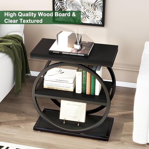 IBUYKE Narrow End Table with 3 Storage Shelves, Industrial Sofa Side Table, Double Round Metal Frames, Slim Nightstand and Bedside Table for Bedroom, Living Room, Black UTMJ418B - color: Black