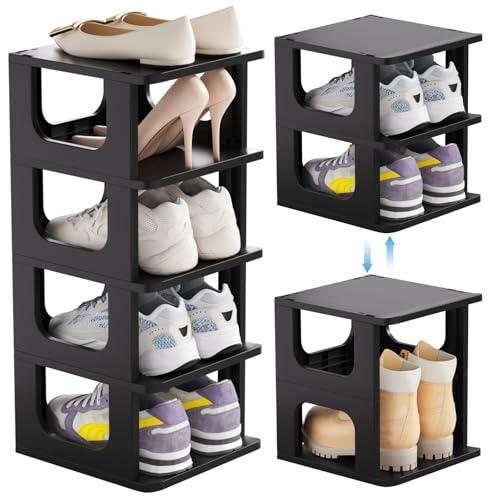 HAIXIN Shoe Organizer Rack for Small Spaces 5 Tier Plastic Vertical Narrow Shelves for Closet Black Shoe Holder, Stand for Entryway Storage Boots Organizer Stackable Cabinet - color: Black, size: 5 Tier