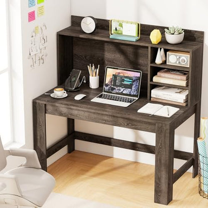 Tangkula Computer Desk with Hutch & Charging Station, Home Office Writing Study Desk with Storage Shelves, Cable Management Hole, Laptop Desk, Desk for Bedroom, Computer Workstation (Gray Oak) - color: Gray Oak