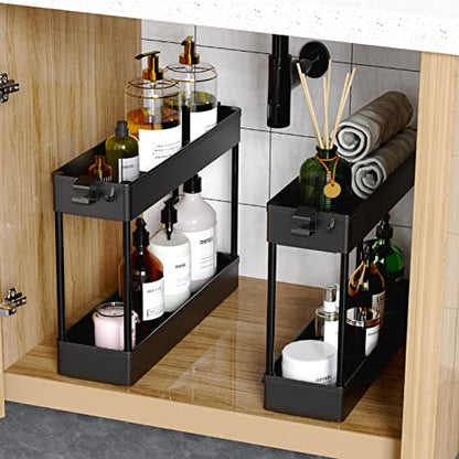 SPACEKEEPER Slim Rolling Storage Cart 4 Tier Bathroom Organizer Cart Mobile Shelving Unit Slide Out Utility Cart for Kitchen, Bthroom, Makeup, Craft, Laundry Narrow Places, Black - color: Black
