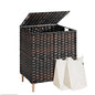 SONGMICS 2-Section Laundry Hamper with Lid, 29 Gal (110L) PE Rattan Laundry Basket with Removable Washable Liners, for Bedroom & Living Room, Chestnut Brown ULCB222ME01 - color: Chestnut Brown, size: 110 L (2 Basket)