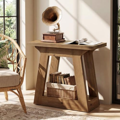 Solid Wood End Table, 23.6" Rustic Narrow Side Table for Living Room, Farmhouse Nightstand for Bedroom,Small Spaces, Brown
