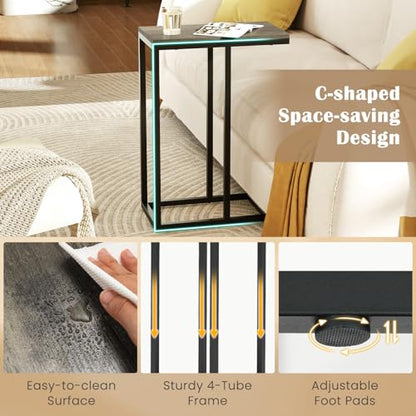 Giantex C Shaped End Table Set of 2, Small Side Tables for Sofa, Couch Tables that Slide Under with Metal Frame, Industrial TV Tray Table for Small Spaces, C Table for Living Room Bedroom, Greige - color: Greige