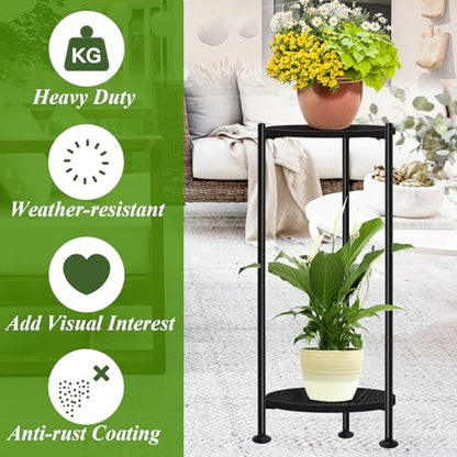 30 inch Tall Plant Stand Indoor for Living Room, Balcony, Bedroom, 2-Pack | Rustic Industrial Wood Flower Holder for Heavy Plants, Stable & Durable, Multi-function 2 Tier Display Rack, Easy Assembly - color: black-2 pack