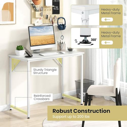 HOMGX Home Office Writing Desk, Laptop PC Workstation, 40-Inch Small Computer Desk w/Sturdy Metal Frame, Modern Simple Laptop Desk for Home Office, Bedroom, Study (White) - color: White