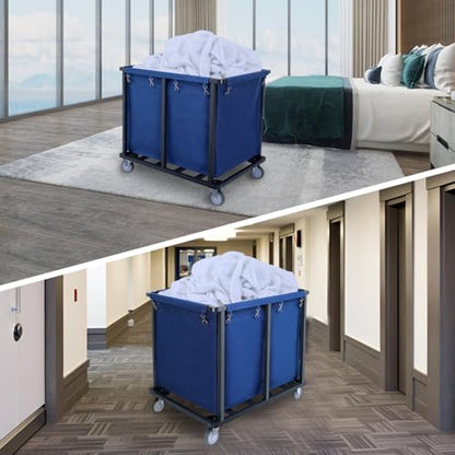 Commercial Laundry Cart with Wheels,400L Blue | 600 lbs Industrial Laundry Cart,Steel Frame and Oxford Cloth Bag,Heavy Duty Rolling Laundry Cart with Wheels for Hotel - color: Blue