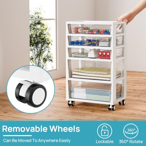 Vtopmart Plastic Drawer Storage Rolling Cart with Wheels, 5-Tier Drawer Organizer for Art Crafts Supplies, Home Office Supplies, Toys, Under Desk Storage for Office, Craft Room, Bedroom, Classroom - style: 5 Tier 5 Drawers