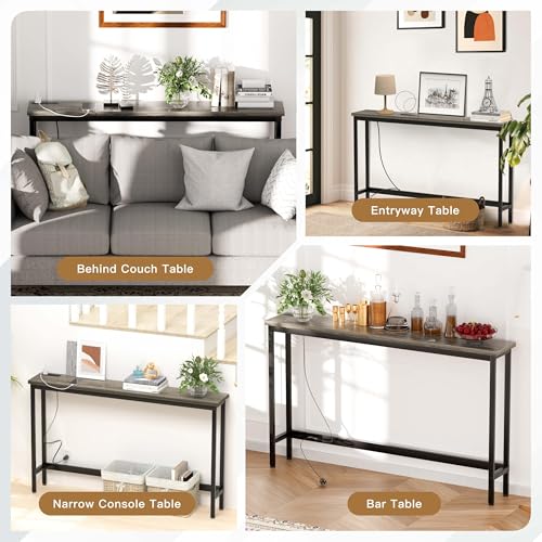FAMIDGE Charging Console Table with Outlet 36 Inch Tall Narrow Sofa Table One-Piece Top Behind Couch Table 2 USB 2 AC for Entryway Hallway, Living Room, Gray - color: Grey