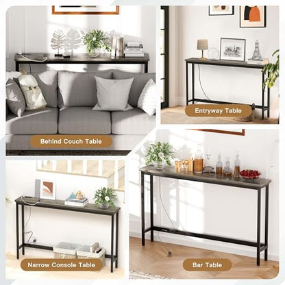 FAMIDGE Charging Console Table with Outlet 36 Inch Tall Narrow Sofa Table One-Piece Top Behind Couch Table 2 USB 2 AC for Entryway Hallway, Living Room, Gray - color: Grey
