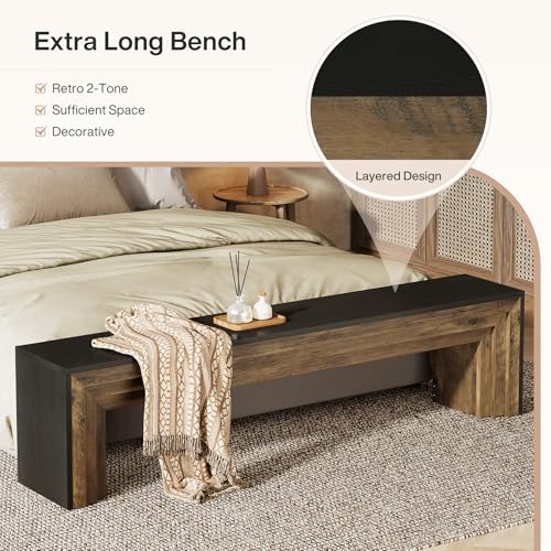Tribesigns 71" Extra Long Entryway Bench, Farmhouse Bed Bench (Black&Brown) | Modern Wooden Shoe Bench Indoor Seating with Layered Design for Hallway, Bedroom, Living Room, Sofa Back, Dining Room - color: Black & Brown