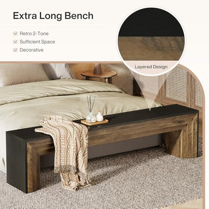 Tribesigns 71" Extra Long Entryway Bench, Farmhouse Bed Bench (Black&Brown) | Modern Wooden Shoe Bench Indoor Seating with Layered Design for Hallway, Bedroom, Living Room, Sofa Back, Dining Room - color: Black & Brown