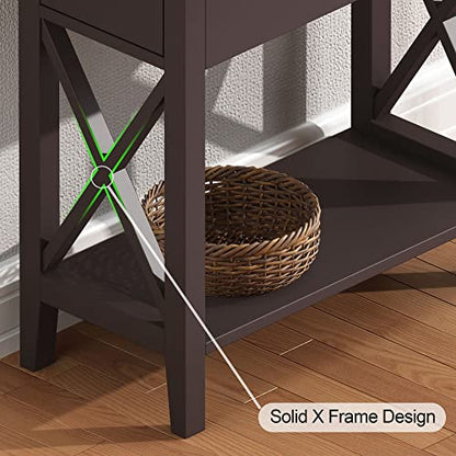 ChooChoo End Table, Flip Top Narrow End Table with Drawer | Narrow Side Table with Flip Top, Accent Small Side Table Nightstand for Living Room, Bedroom, and Small Spaces, Espresso - color: Espresso, size: 1 Pack, style: Without Power