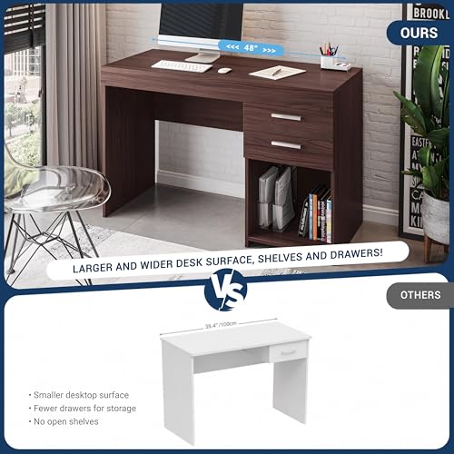 Techni Mobili 48 Inch Modern Compact Computer Desk with Drawers, Espresso | 48 Inch modern desk with storage drawers, sturdy frame, compact design, ideal for bedrooms and home office workspaces - color: Espresso