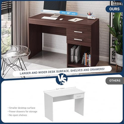 Techni Mobili 48 Inch Modern Compact Computer Desk with Drawers, Espresso | 48 Inch modern desk with storage drawers, sturdy frame, compact design, ideal for bedrooms and home office workspaces - color: Espresso