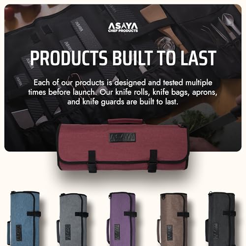 Asaya Waxed Nylon Chef Knife Roll Bag with 20 Slots and Zippered Pockets - Professional Chef Knife Bag & Storage Case, Tool Carrier with Shoulder Strap - Knives Not Included (Red) - color: Red