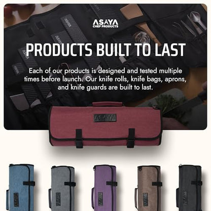 Asaya Waxed Nylon Chef Knife Roll Bag with 20 Slots and Zippered Pockets - Professional Chef Knife Bag & Storage Case, Tool Carrier with Shoulder Strap - Knives Not Included (Red) - color: Red