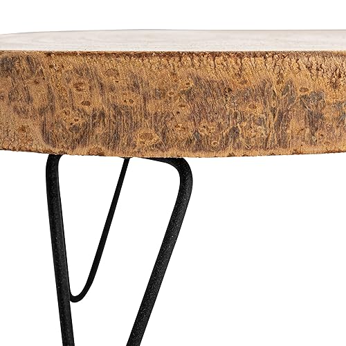 Creative Co-Op Small Paulownia Wood Pedestal with Metal Legs - color: Natural, size: 9"