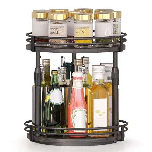 Across-Star Lazy-Susan-Organizer-Spice-Rack, Rotating Spice Organizer for Cabinet Pantry, Seasoning Holder Spice Shelf with Adjustable Height, Kitchen Counter Shelf Countertop Organizer - color: Black, size: 10"D x 10"W x 13.19"H