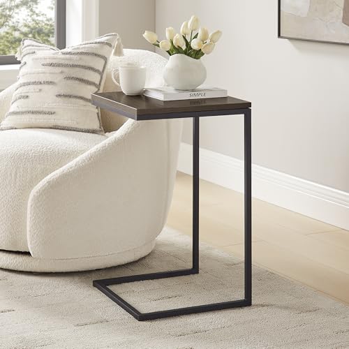 C-Shaped Couch Table, Oak Finish | Movable Side End Table, Sturdy Metal Frame, Narrow Laptop Stand Desk & TV Tray, For Living Room - color: Oak