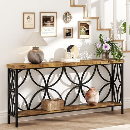 karlott 70.9 inch Extra Long Sofa Table, Industrial Console Table Behind Couch with 2 Tier Storage Shelf, Entryway Console Table for Entryway, Living Room, Foyer, Hallway, Unique Design, Rustic Brown - color: Rustic Brown