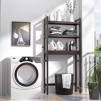 Homykic Over The Toilet Storage, Bamboo 3-Tier Over-The-Toilet Space Saver Organizer Rack, Stable Freestanding Above Toilet Stand with 3 Hooks for Bathroom, Restroom, Laundry, Espresso - color: Espresso