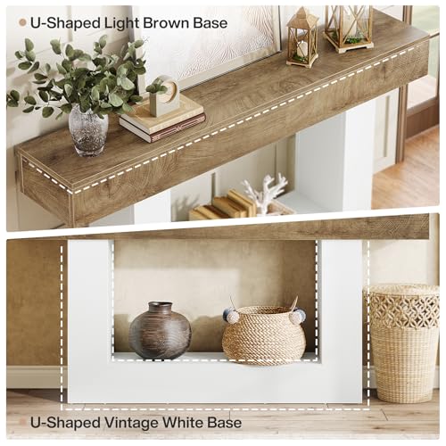 Tribesigns 63-Inch Long Console Table, 2-Tier Entryway Table Sofa Table with Storage, Farmhouse Wood Behind Couch Table for Living Room, Hallway, Light Brown & White - color: Light Brown & White