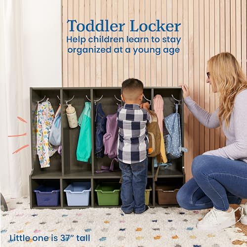ECR4Kids Streamline 5-Section Toddler Coat Locker with Bench, Classroom Furniture, Grey Wash - color: Grey Wash