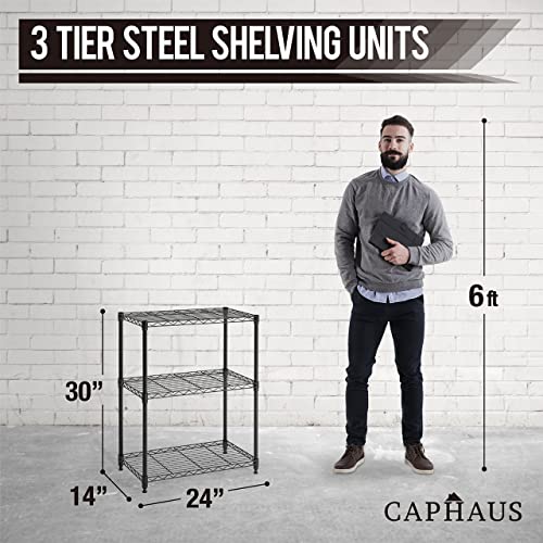 CAPHAUS 3/4/5-Tier Adjustable Height Wire Shelving Unit, Rack Shelving, Metal Steel Shelves, Garage Organizer, Utility Storage Shelf, 3-Tier Without Wheels, Black