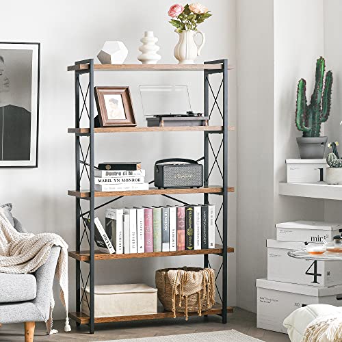 HCHQHS Bookshelf, 5-Tier Industrial Bookcase, Rustic Open Book Shelf, Freestanding Tall Bookshelves with Metal Frame - color: Rustic Brown, size: 5-Tier (35.8"W x 65.7"H)