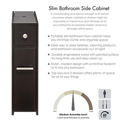 Spirich Slim Bathroom Storage Cabinet, Free Standing Toilet Paper Holder, Bathroom Cabinet Slide Out Drawer, Espresso - color: Espresso