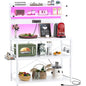 Aheaplus Bakers Rack with Power Outlet, Microwave Stand, 5 Tiers Coffee Bar Station with Led Lights, Kitchen Storage Shelf with 6 S-shaped Hooks, Kitchen Rack Coffee Bar Stand, White - color: White, size: 31.5 inch