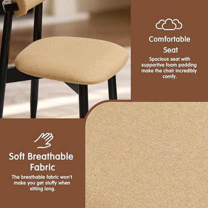 CHUN YI Dining Chairs Set of 4, Upholstered Wooden Dining Room Chairs with Ergonomic Curved Back, Mid Century Modern Fabric Kitchen Chairs, Khaki (Only Chairs) - color: Khaki, size: Set of 4