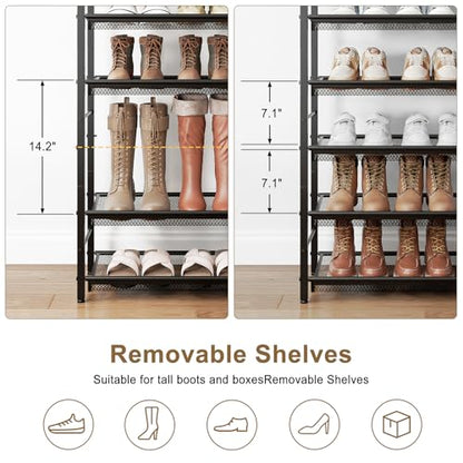 10 Tier Metal Shoe Rack, Tall Shoe Organizer Holds 40-50 Pairs, with Adjustable Flat or Angled Shelves, Shoe Storage Shelf for Closet, Entryway, Garage, Black - size: 10-Tier