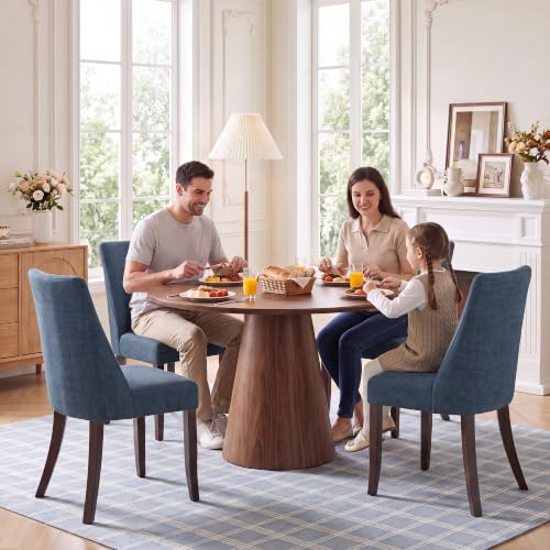 COLAMY Upholstered Dining Chairs Set of 2, Mid Century Modern Kitchen Chairs with Back, Farmhouse Fabric Side Dining Room Chairs with Wood Legs for Dining Room Restaurant, Blue - color: Blue, size: Set of 2