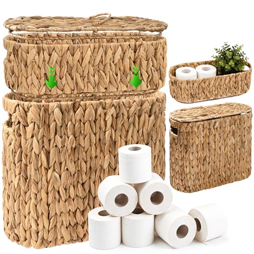 Livole 2-in-1 Toilet Paper Basket with Lid Water Hyacinth Toilet Paper Storage - 16 Regular Rolls or 12 Mega Rolls Large Natural Toilet Paper Organizer for Bathroom - color: Natural Water Hyacinth