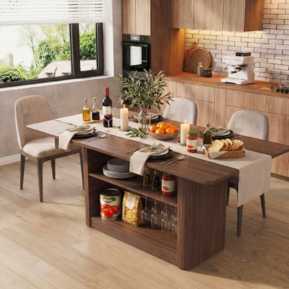 FUQARHY 63" Dining Table with Storage, Farmhouse Rectangular Kitchen Table - color: Walnut