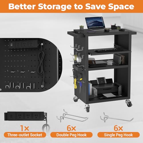 Mobile AV Cart with Pullout Keyboard Tray, Rolling Computer Cart Height Adjustable Rolling Media Utility Cart with 4 Wheels - size: Style9 24x18Wx42H