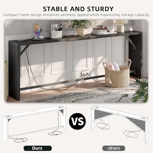 TIQLAB Sofa Table, 79''L x 9.1''W (1.2'' Thickness) Long Console Table Behind Couch, Entryway Table with Angled Metal Frame, Industrial Console Table, Black - color: Black, size: 79''L x 9.1''W x 31.5''H