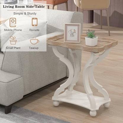 Kinfant Square Accent Side Table - Vintage Wood End Table Sofa Table with Bottom Shelf for Living Room, Bedroom, Office, White - style: 1-pack-White and Wood