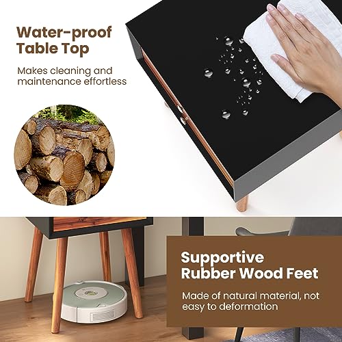 GOFLAME Nightstand with 2 Drawers, Small Wooden Side Table, Mid Century Modern Bedside Table with Storage, Compact End Table for Bedroom, Easy Assembly, Black & Natural - color: Black & Natural