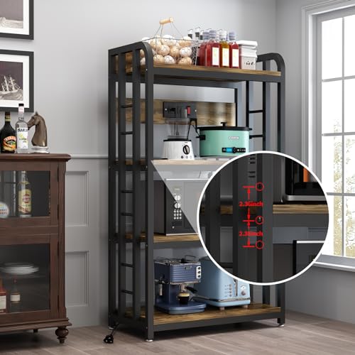 SIREDEEP Bakers Rack with Power Outlet ，4-Tier Kitchen Baker's Rack,Microwave Stand with Storage Suitable for Kitchen, Living Room, Dinning Room，Coffee Bar(Rustic Brown) - color: Rustic Brown